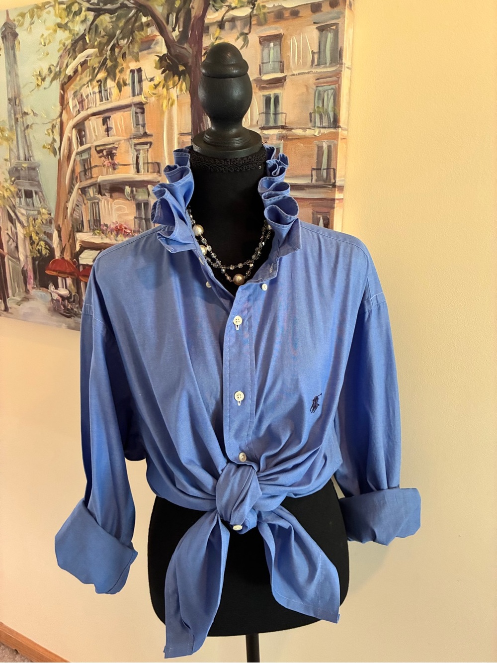 Ralph Lauren Light Blue Ruffled Collar Button-Down Shirt
